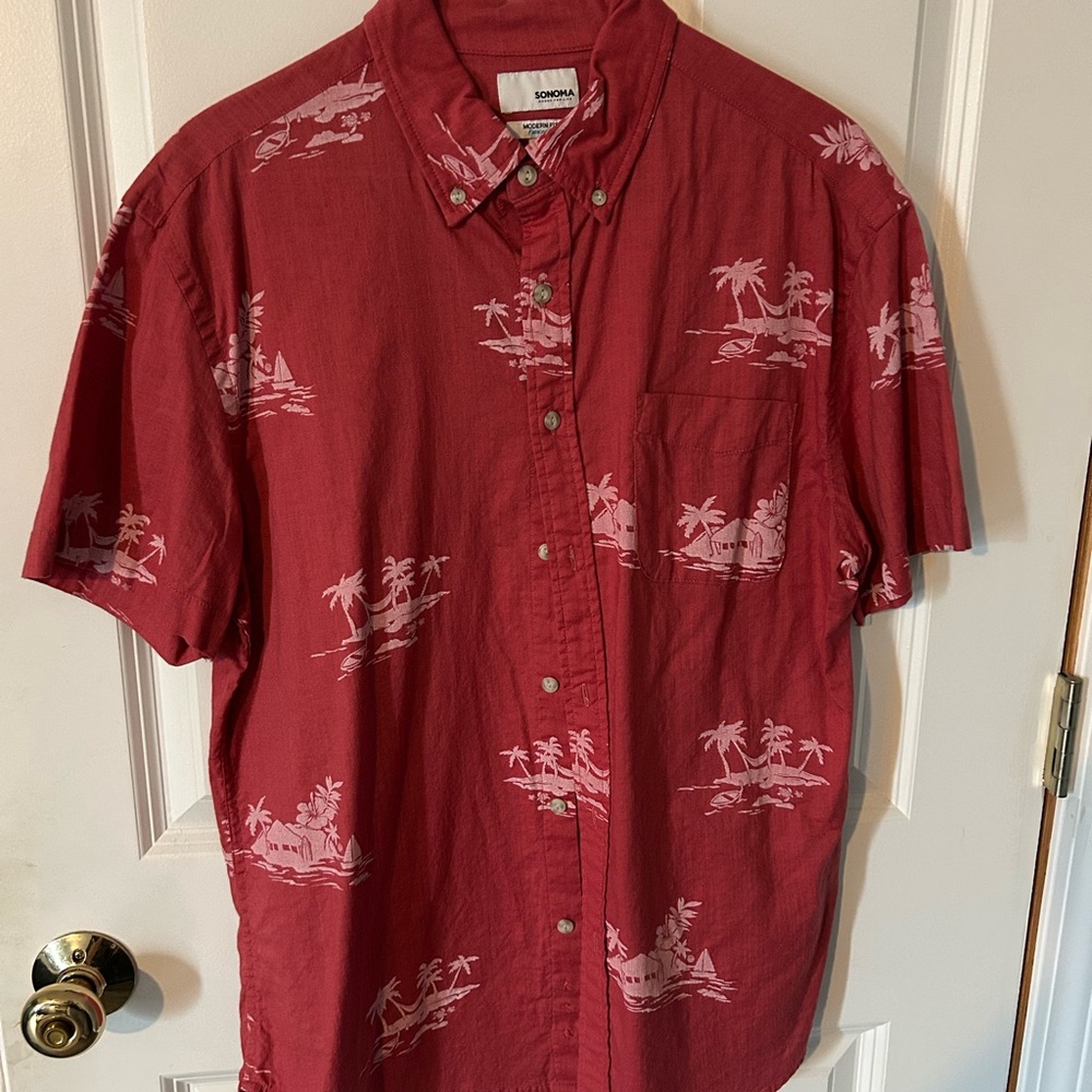 Red Tropical Print Men's Shirt